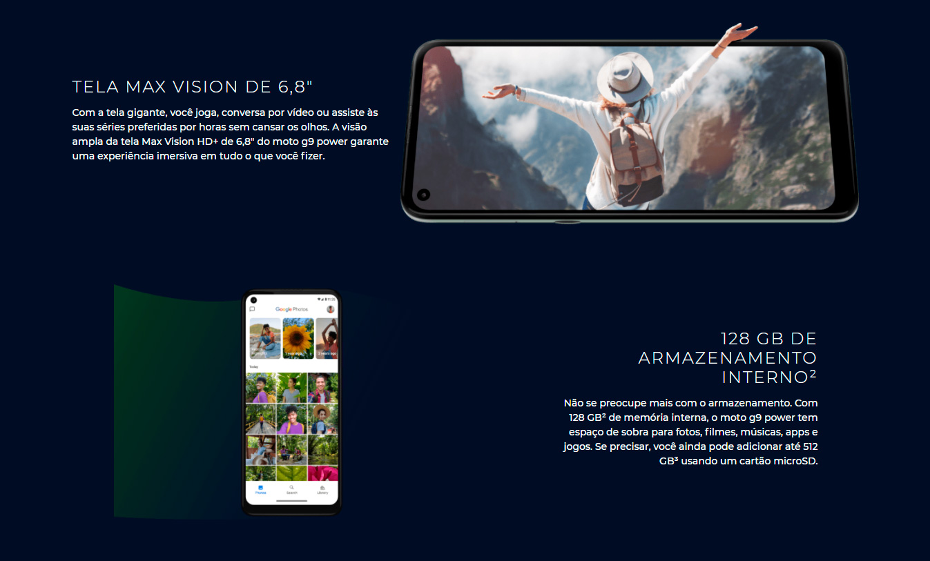 Smartphone Motorola G9 Power 128GB 4GB RAM Tela 6,8 Câmera Tripla Traseira 64MP + 2MP + 2MP Frontal de 16MP Bateria 6000mAh Verde